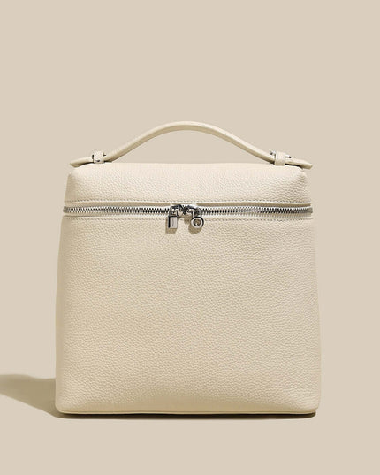 Solid Leather Backpack with Double Zippers-2