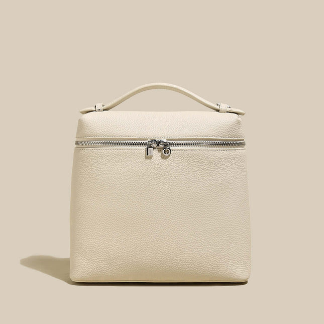 Solid Leather Backpack with Double Zippers-2