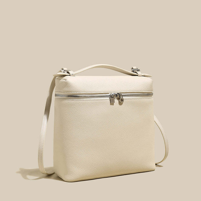 Solid Leather Backpack with Double Zippers-3