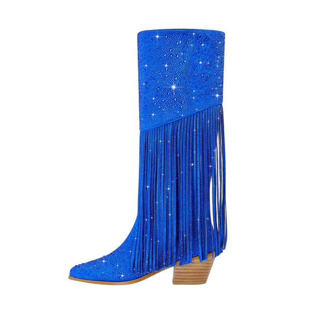 Sparkly Fringe Knee High Boots-0