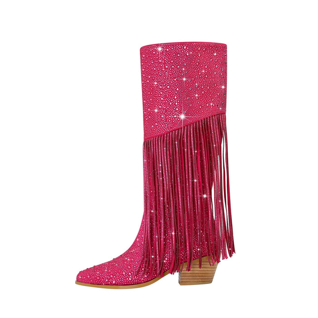Sparkly Fringe Knee High Boots-6