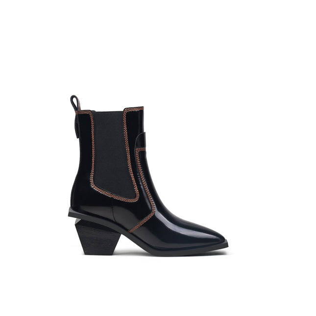 Stitch Pattern Black Leather Boots-2