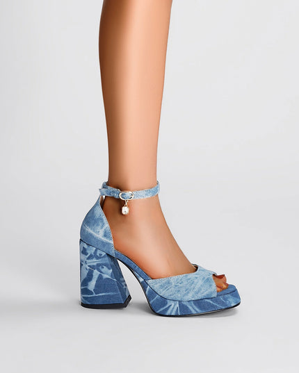 Summer Denim Open Toe Ankle Strap Sandals-1