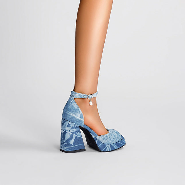 Summer Denim Open Toe Ankle Strap Sandals-2