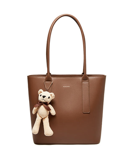 Teddy Bear Charm Brown Shoulder Tote Bag-0