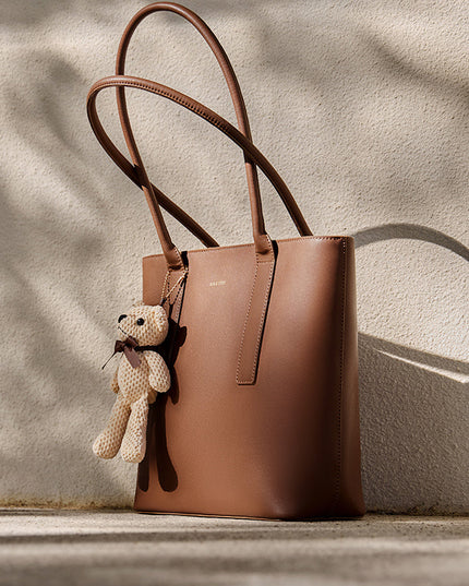 Teddy Bear Charm Brown Shoulder Tote Bag-2