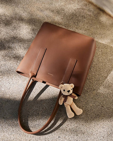 Teddy Bear Charm Brown Shoulder Tote Bag-3