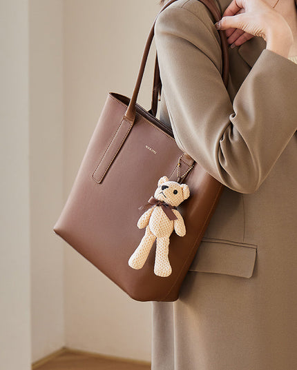 Teddy Bear Charm Brown Shoulder Tote Bag-4