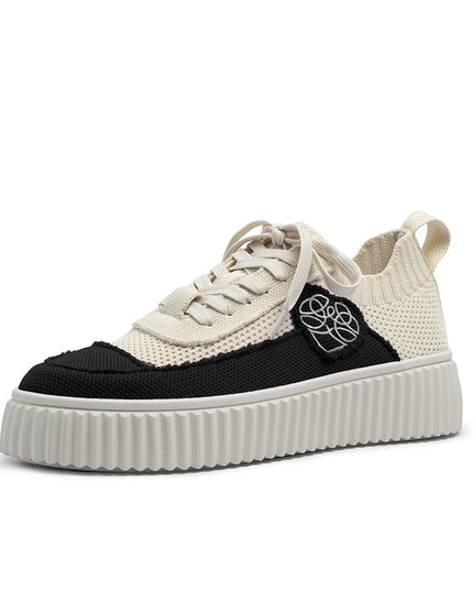 Versatile Round Toe Thick Soled Casual Sneakers-1
