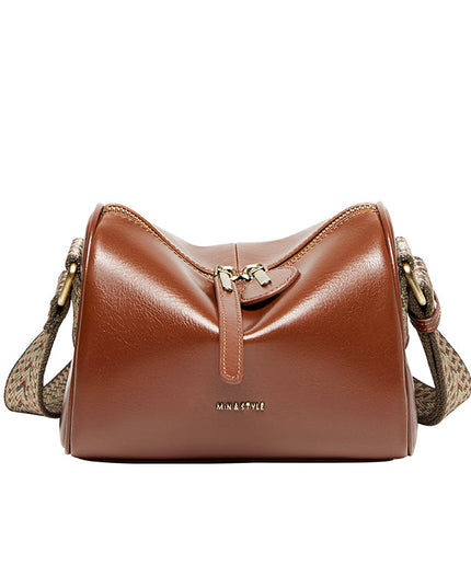 Vintage Wide Strap Brown Boston Bag-0