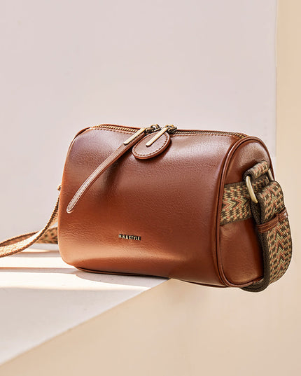 Vintage Wide Strap Brown Boston Bag-3